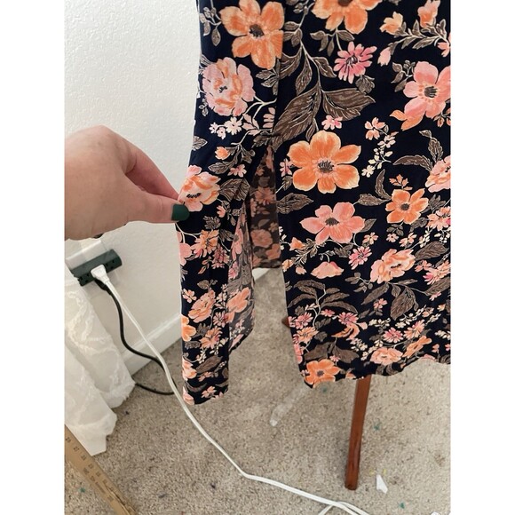 Old Navy Women’s Large Black Floral Midi Dress Square Neck Puff Sleeve Leg Slit - Picture 5 of 12